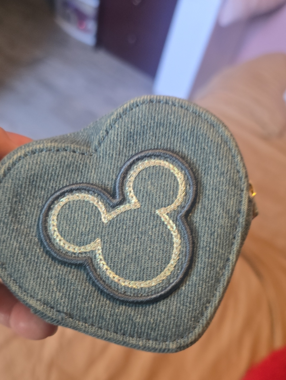 Denim Heart Kids Coin Purse with Mouse Patch - Blue